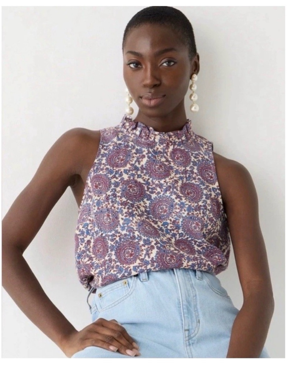 J.Crew 100% Linen Ruffle Neck Top